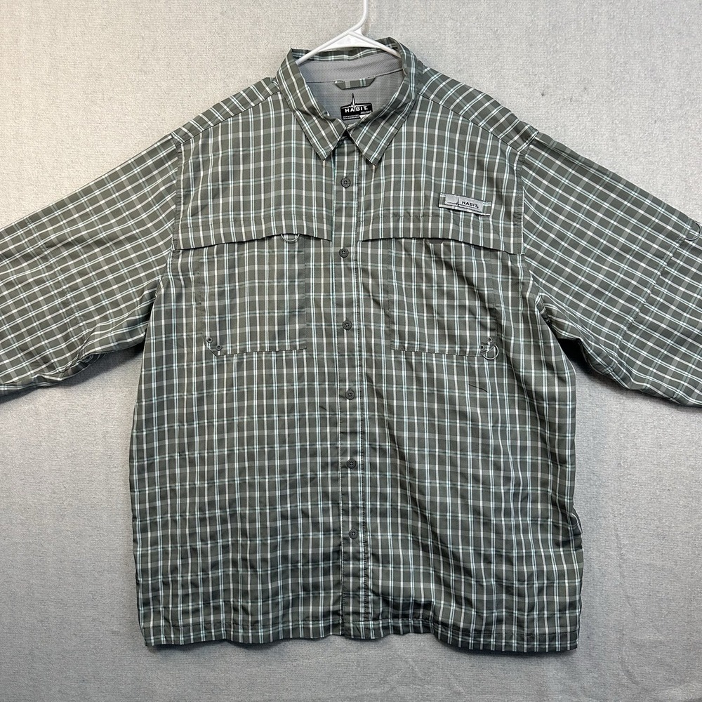 Habit Men's Gray Plaid 2XL‎ Fishing Shirt 40+ Solar Factor Long Sleeve Vented